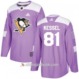 Män Ishockey Pittsburgh Penguins Tröja Phil Kessel 81 Adidas 2017-2018 Lila Fights Cancer Practice Authentic